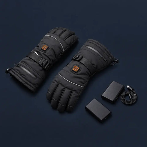 Two pairs of heated gloves with four 4000mAh batteries and a USB-C cable