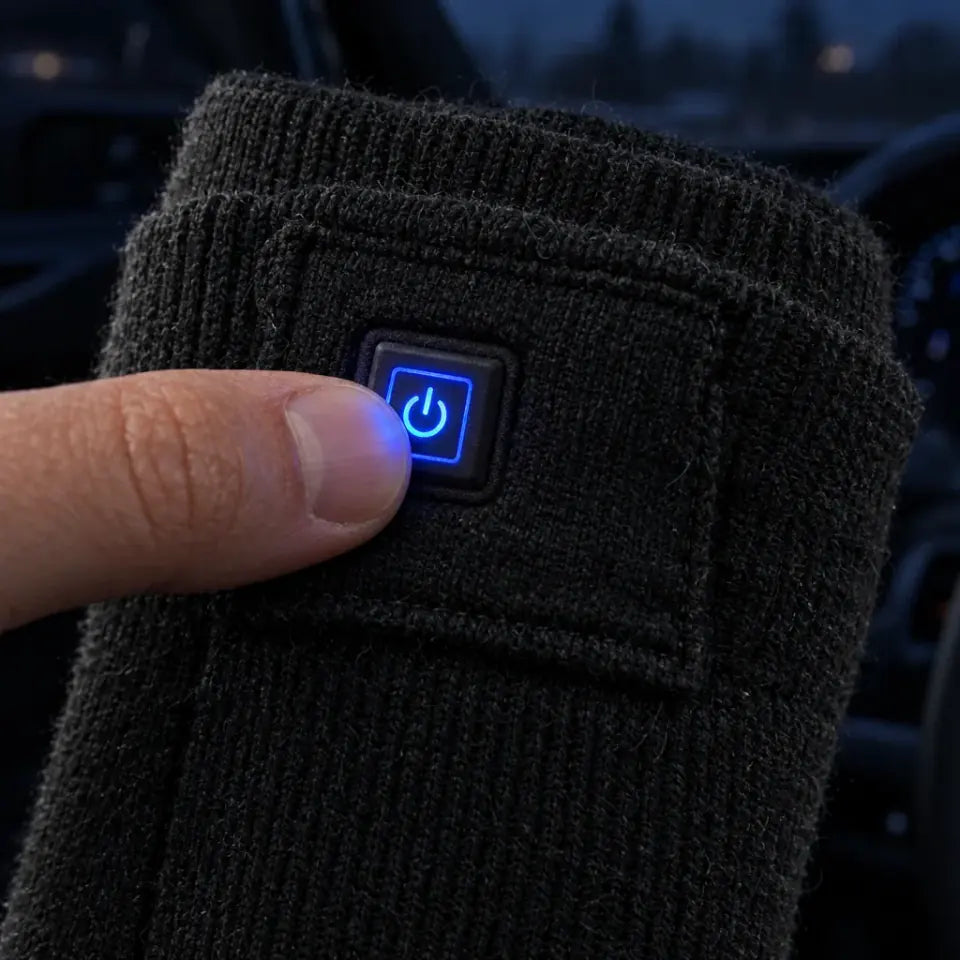 Close-up of the heat control button on the sock cuff