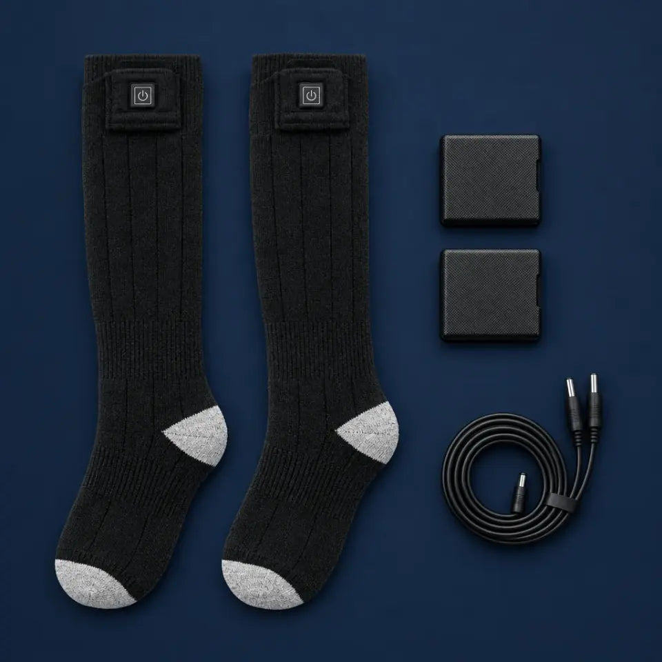 Everything in the box: heated socks, two 4000mAh batteries and a USB-C cable
