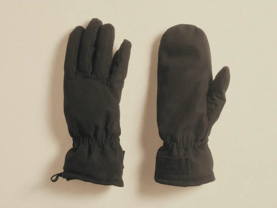 Ordinary thick winter gloves lying flat